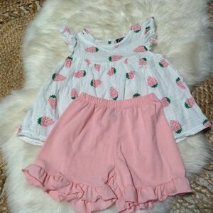 Emma Jean Strawberry Print Girls Size 4 Matching Set - Pink & White